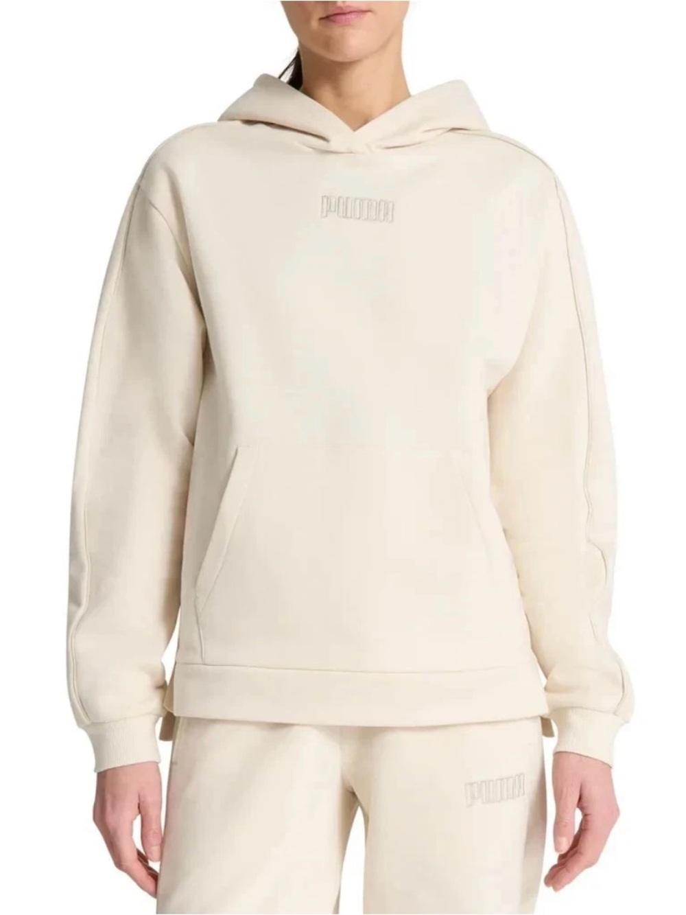 Puma Womens Cream Color Fleece Hoodie Super Soft Size Large